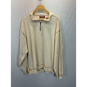 Orvis Sweatshirt Mens XL Cream 1/4 Zip Pullover Cotton Mock Neck Knit Casual